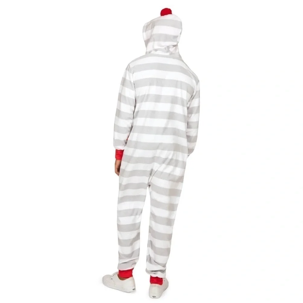 Tipsy Elves Men’s Stripes and Poms Fleece Onsie Jumpsuit Size M